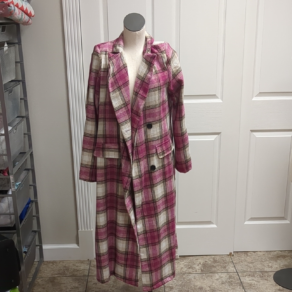Pink Plaid Long Coat
